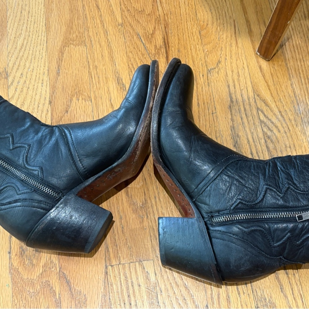 Lucchese Black Leather Karla Western Ankle Booties - Picture 6 of 8
